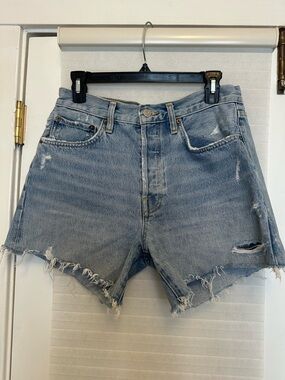 Agolde Light Blue Distressed High-Rise Jean Shorts
